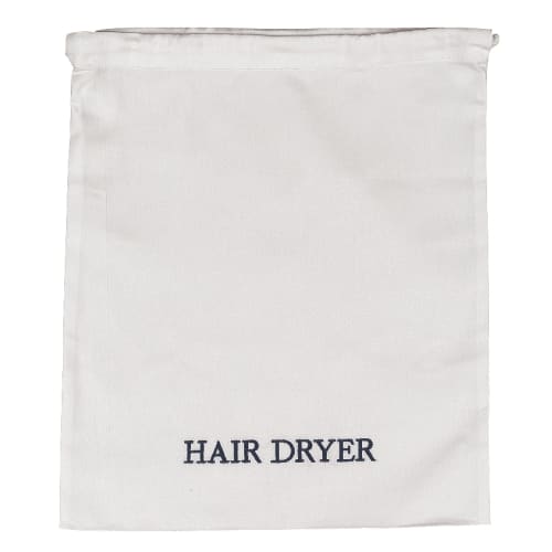 Hair Dryer Bag, White with Navy Embroidery